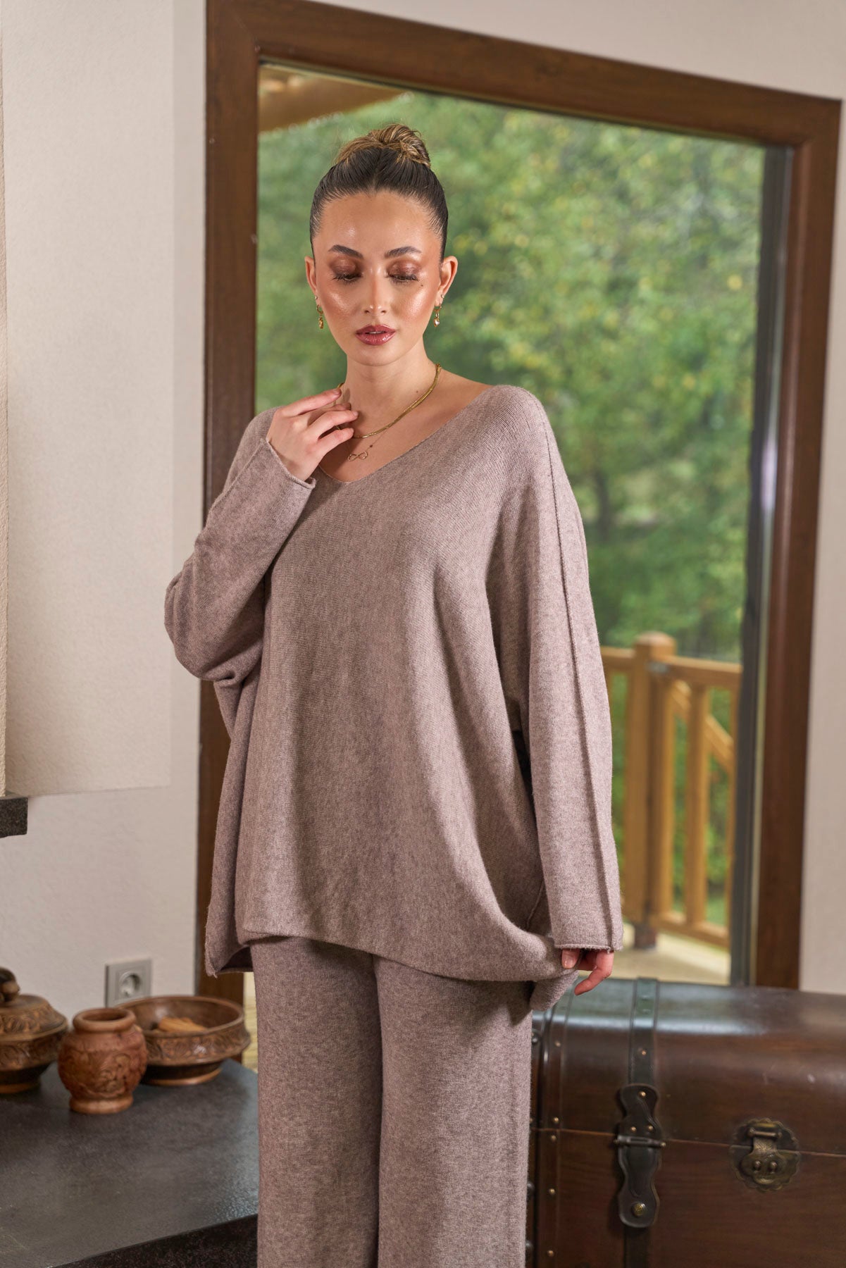 14933-Triko V Yakalı Takım Vizon