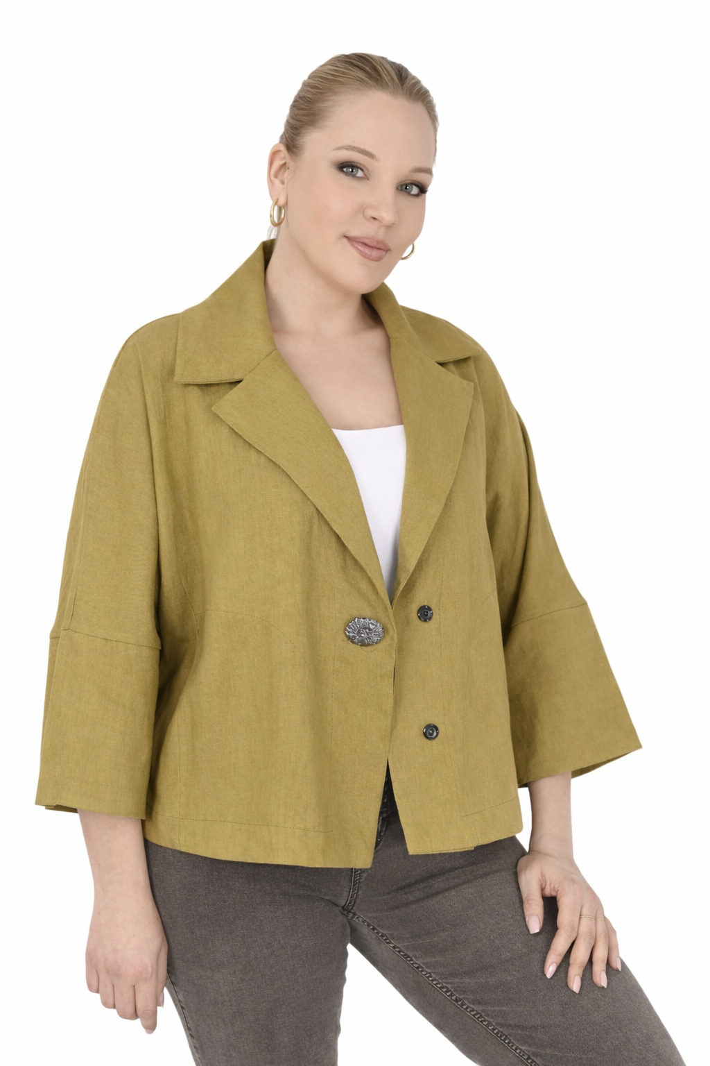 Soft Keten Yarasa Kol Ceket - Taba