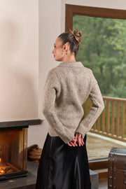 60265 Polo Yaka Kırçıllı Triko Hırka-Vizon