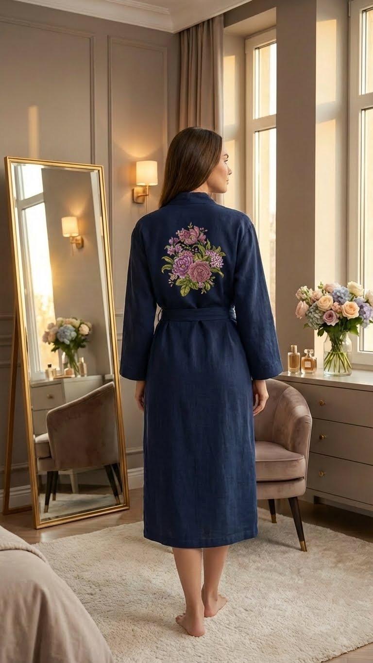 Nakış İşlemeli Pamuklu Sabahlık Nk0273