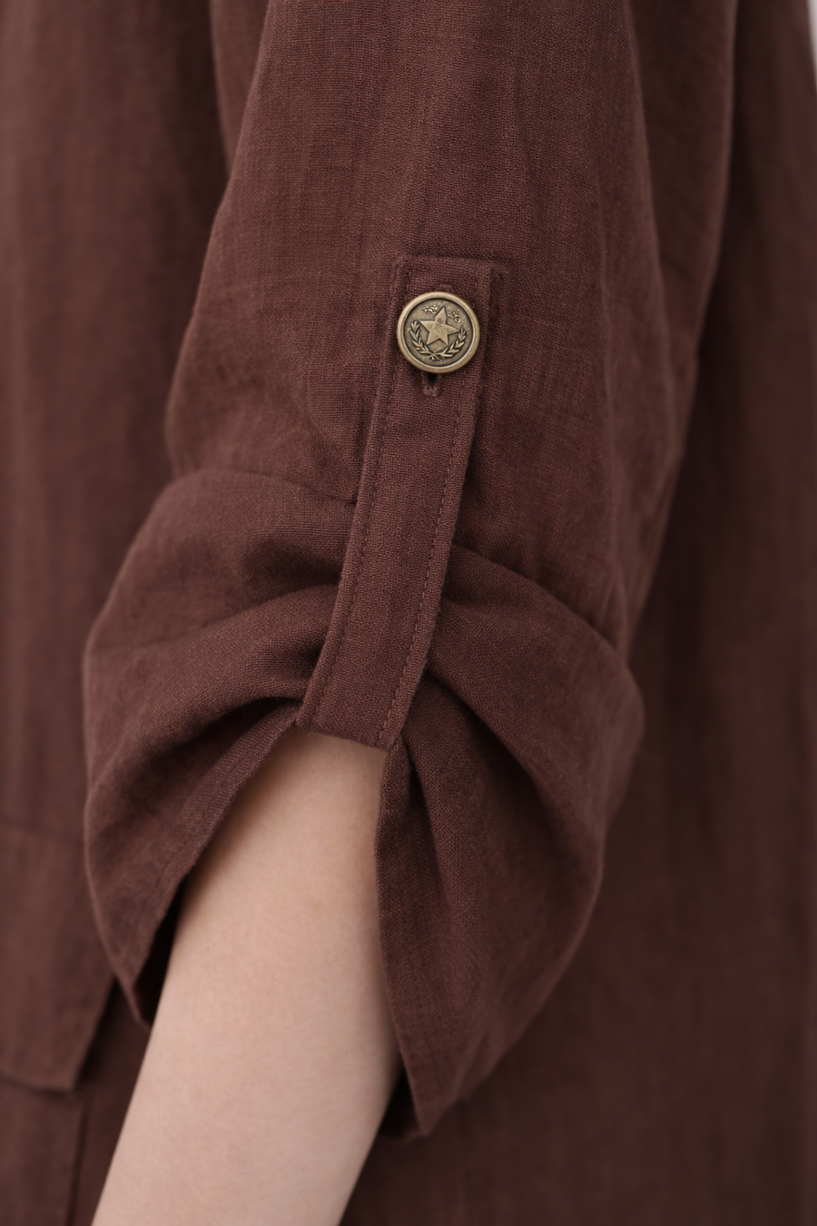 Kapüşonlu Keten Elbise- Açık Kahve