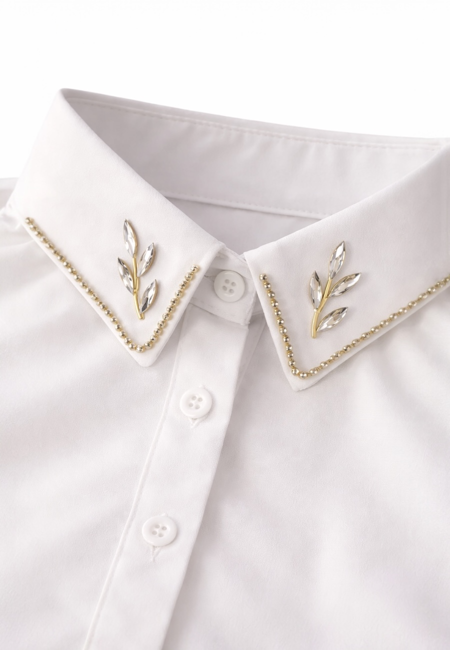 Kristal Yaprak İşlemeli Şık Gömlek Yakalık