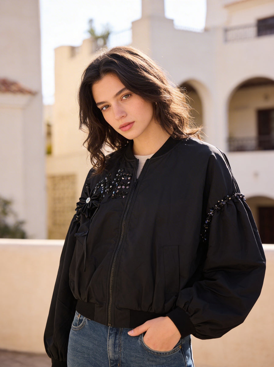 Noir Bloom Bomber Ceket