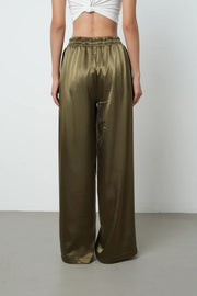 Jakarlı Bol Paça Saten Pantolon - Beli Lastikli 45286