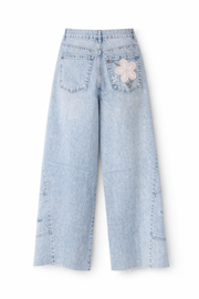 Tasarım Jean Pantolon Papatya Desen Taşlı