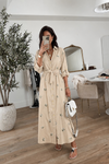 Sümbül Çiçek Gömlek Elbise Bej-RS265390