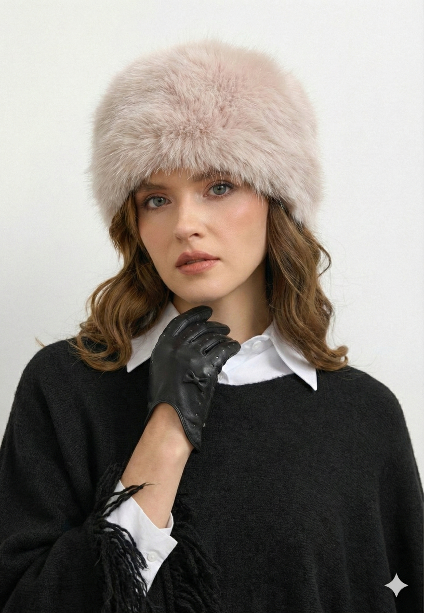 Kürk Dokulu Kışlık Şapka-Pudra