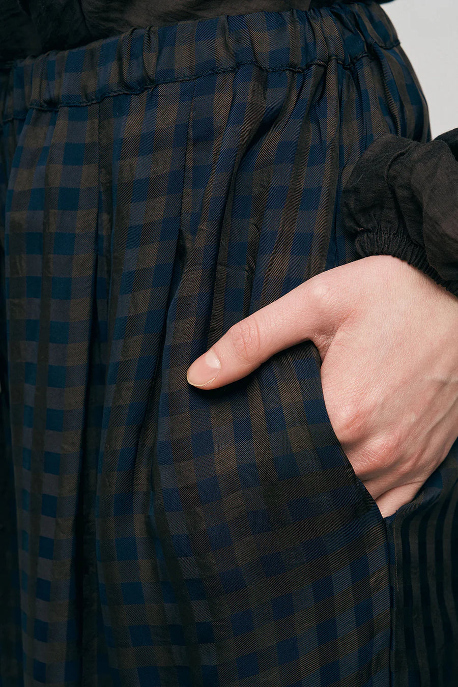 ORF-Beli ve Paçası Lastikli Ekose Desenli Şalvar Pantolon Laci