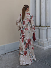 Flora Linen Krem Uzun Elbise