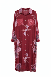 Ham Keten Gömlek Elbise Bordo