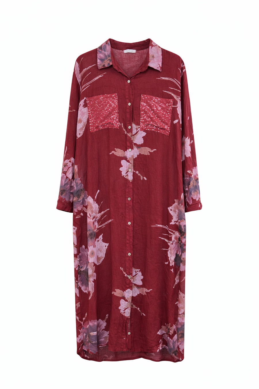 Ham Keten Gömlek Elbise Bordo