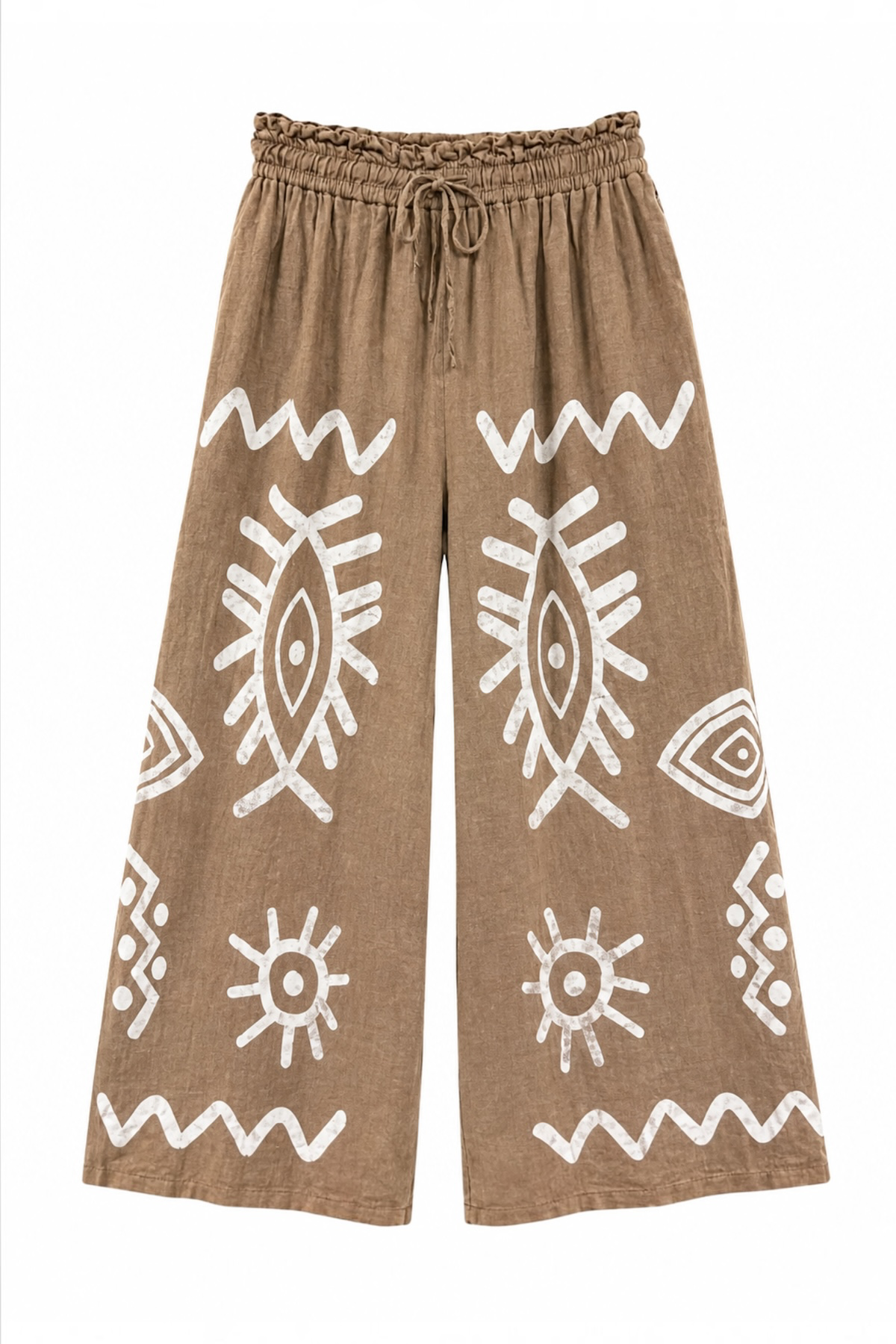 Desenli Keten Pantolon Camel