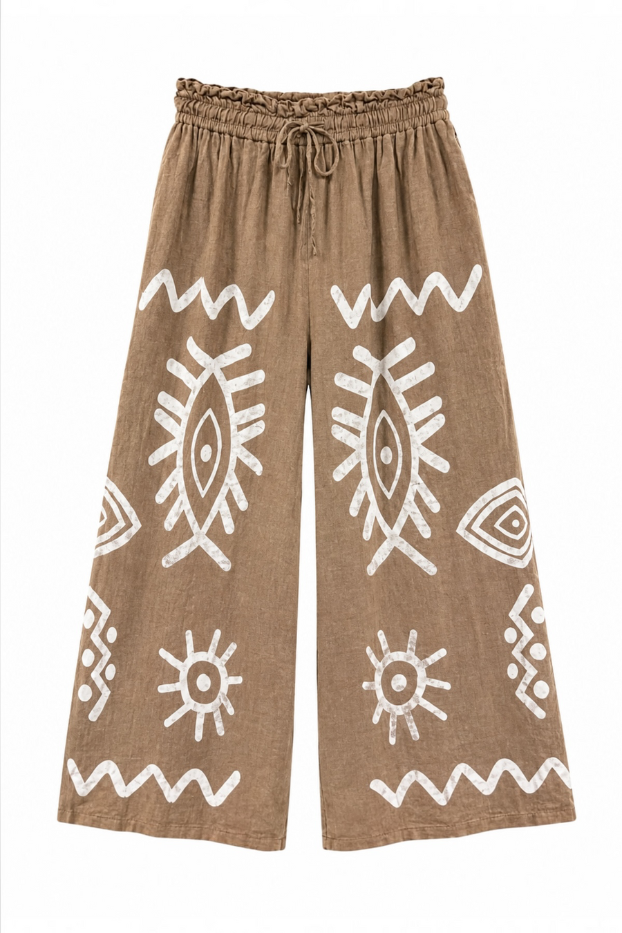 Desenli Keten Pantolon Camel