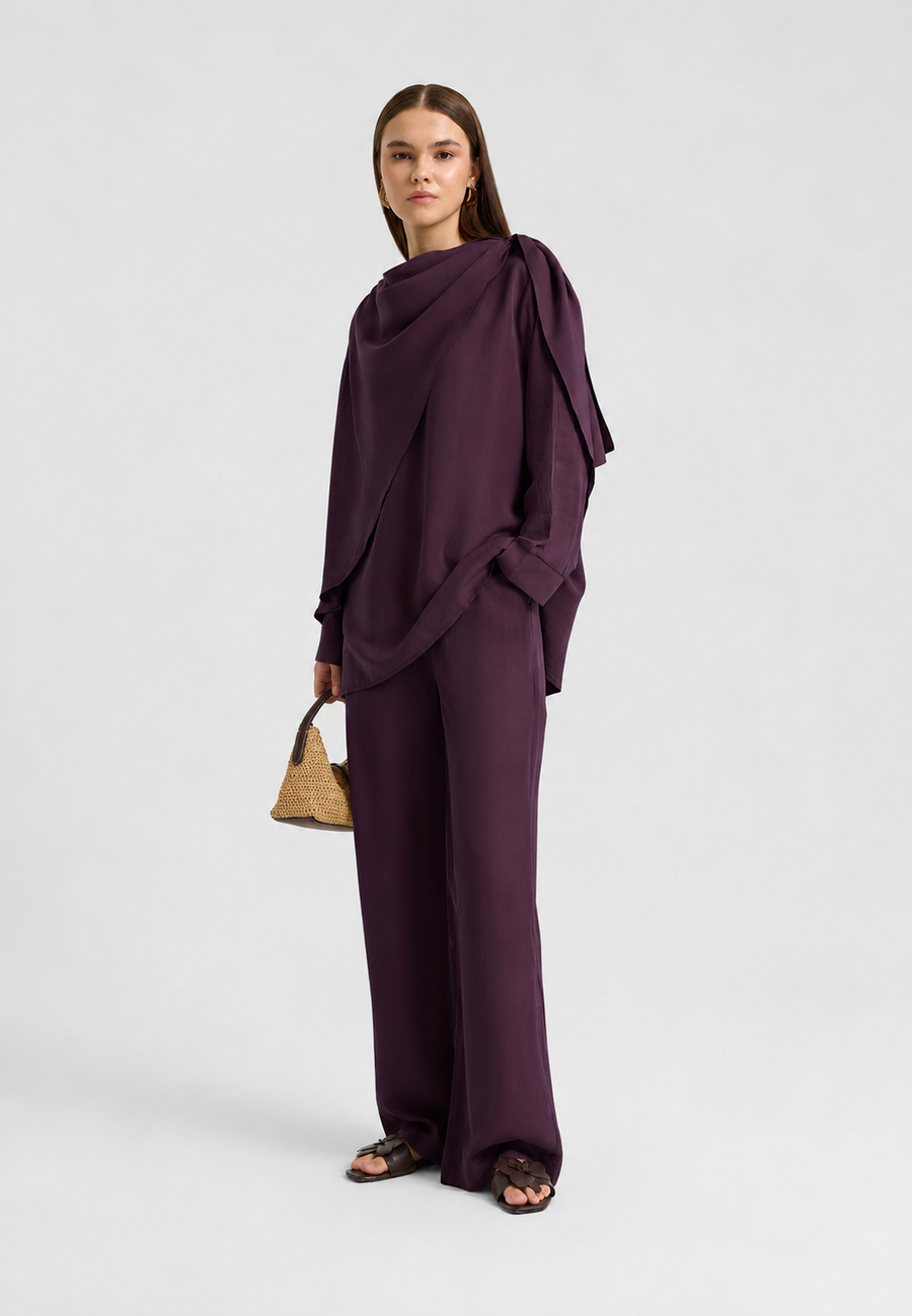 Rin Drape Yaka Bluz Takım Mürdüm- RS268625