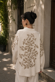 Sırt ve Kol İşlemeli Bohem Tarz Natur Oversize Kimono-RS34010