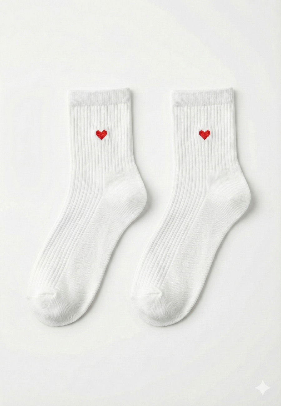 Minimal Kalp Desenli Çorap