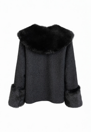 Kürk Yaka Detaylı Kısa Keçe Ceket
