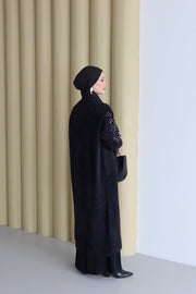 Taş İşlemeli Omuz Taşlı Hırka-Siyah