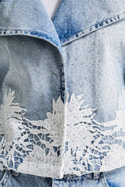 Kot Rengi 4S5-3 Dantelli Kruvaze %100 Koton Tasarım Denim Ceket