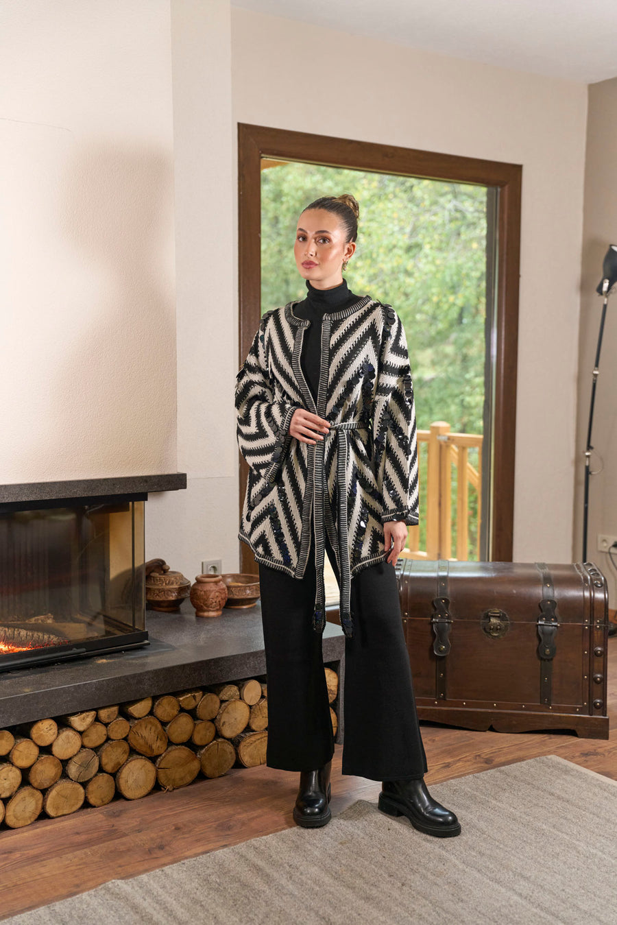 Siyah Beyaz İkili Triko Takım