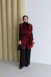 Kisya Yelek Bordo İşlemeli