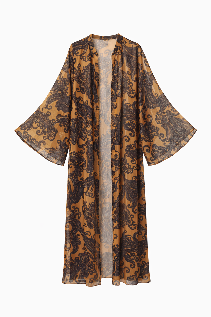 Bohem Paisley Uzun Kimono Hardal