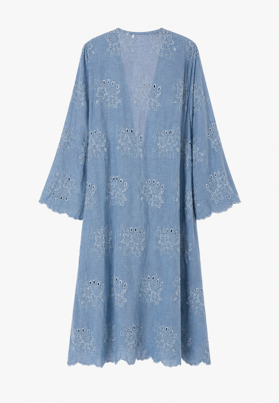Keten Önden Bağlamalı Bol Kol Kimono