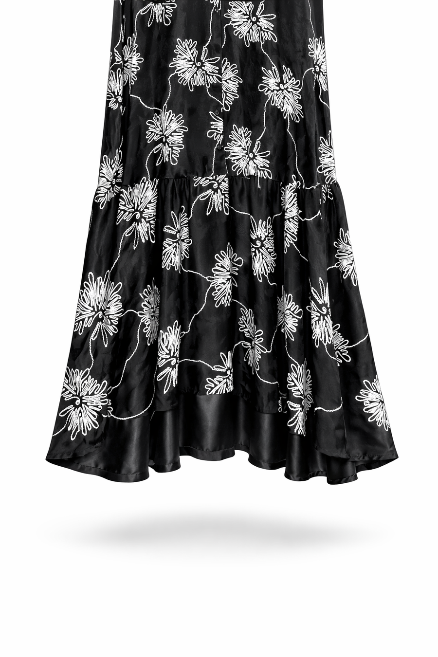 Çiçek Desenli Siyah Jakarlı Elbise