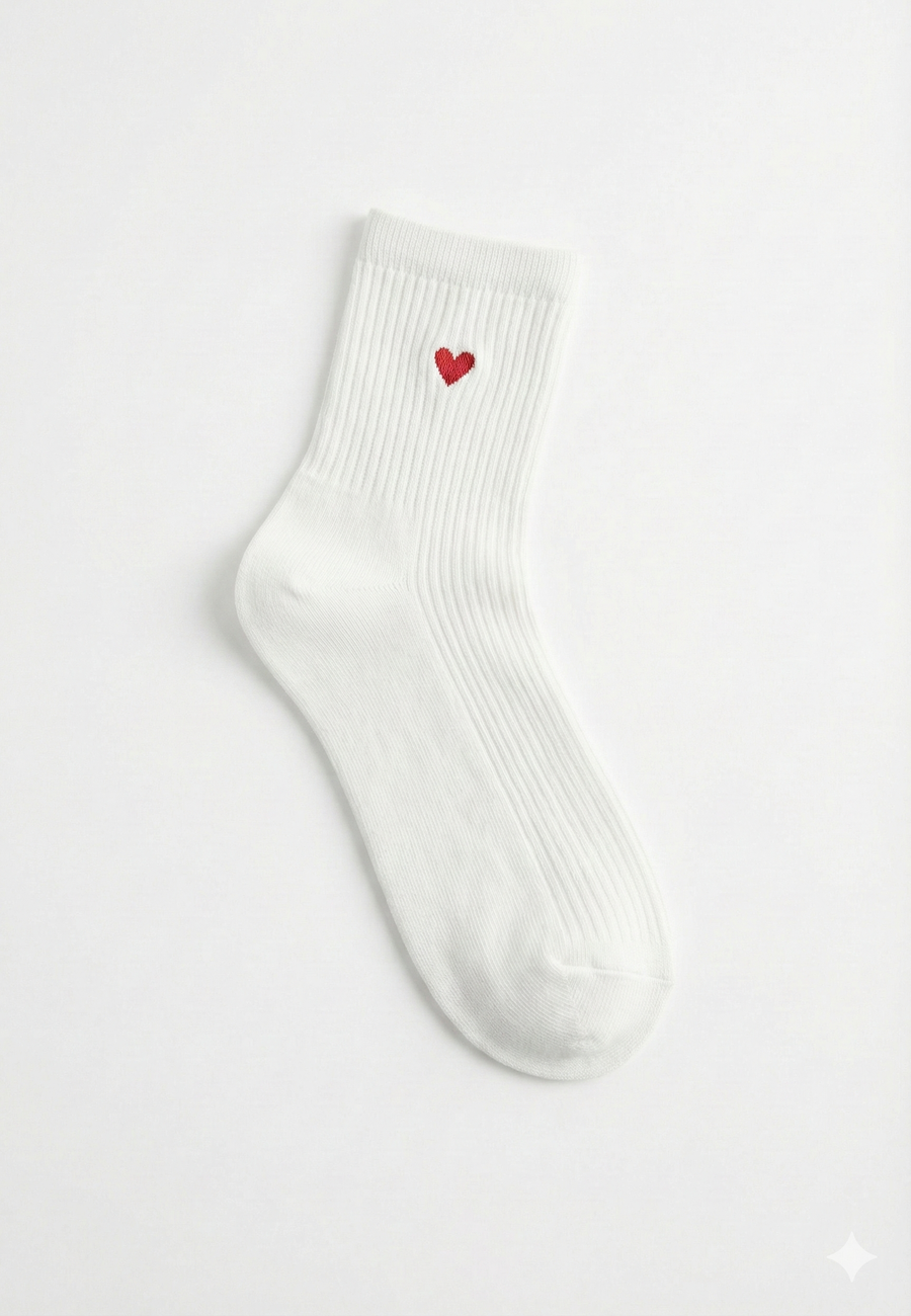 Minimal Kalp Desenli Çorap
