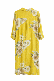 Ham Keten Gömlek Elbise Sarı Çiçekli