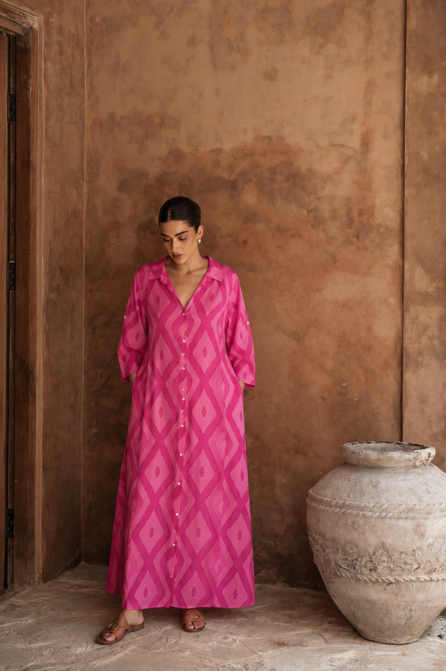 Hay-el Gömlek Elbise Pembe- RS9472