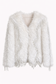 Püsküllü Kürk Ceket - Krem