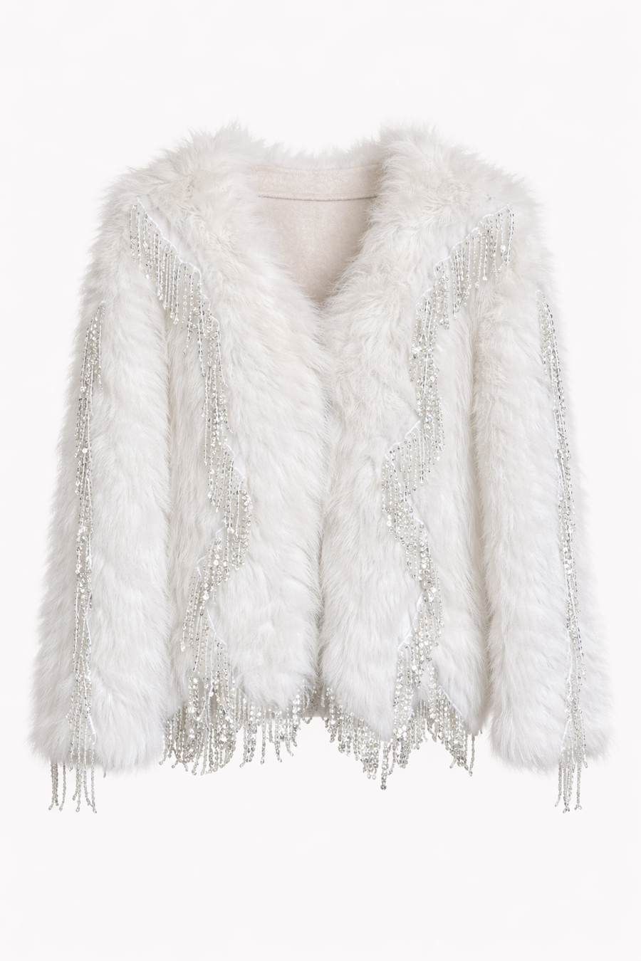 Püsküllü Kürk Ceket - Krem