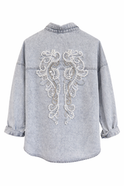 İnci İşlemeli Kot Ceket