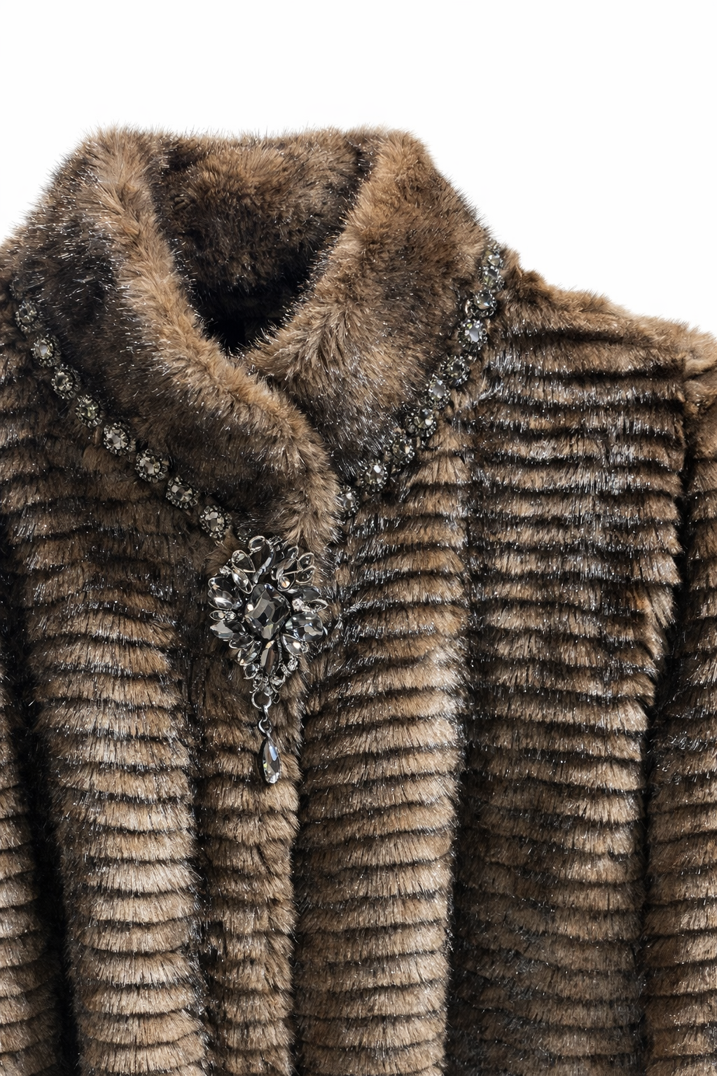 Kürk Taş Detaylı Kaban Kahverengi