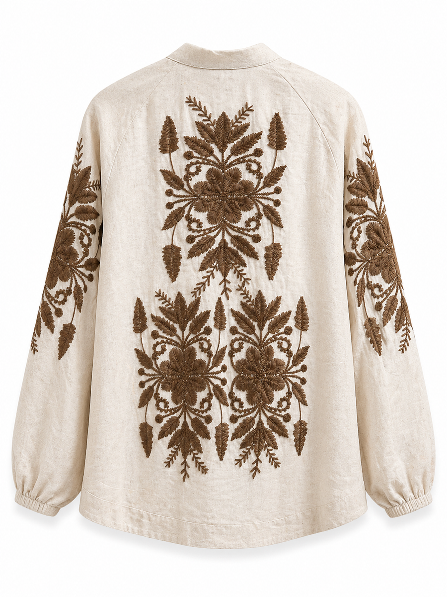 ORF Kahve Nakış İşlemeli Kimono-RS34043