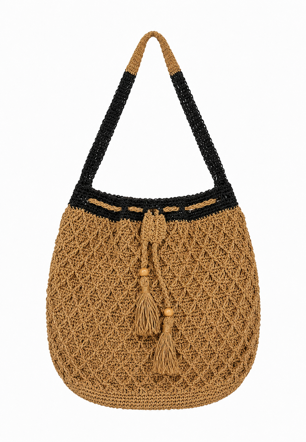 Natur ve Siyah Hasır Handmade Çanta