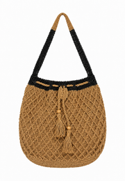 Natur ve Siyah Hasır Handmade Çanta