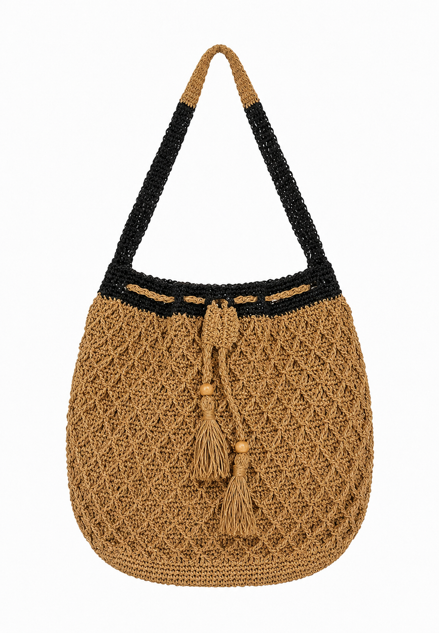 Natur ve Siyah Hasır Handmade Çanta