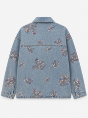 Pembe Çiçek İşleme Denim Ceket