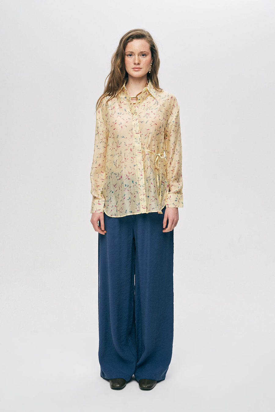 Bağlamalı Desenli Tencel Gömlek Modeli Rs34817
