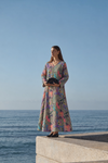 V Yaka Desenli Ham Keten Elbise Rs01640