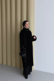 Kürk Taş Detaylı Kaban Siyah