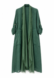 Saf Keten Uzun Kaftan Yeşil