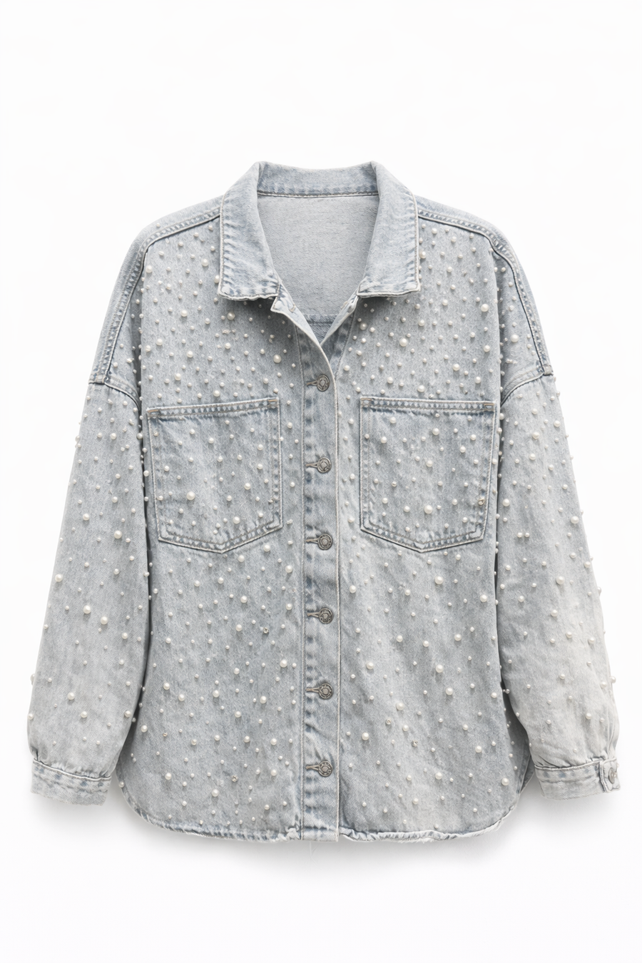 İnci İşlemeli Kot Ceket