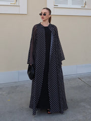 Bohem Paisley Uzun Kimono Siyah Puantiye