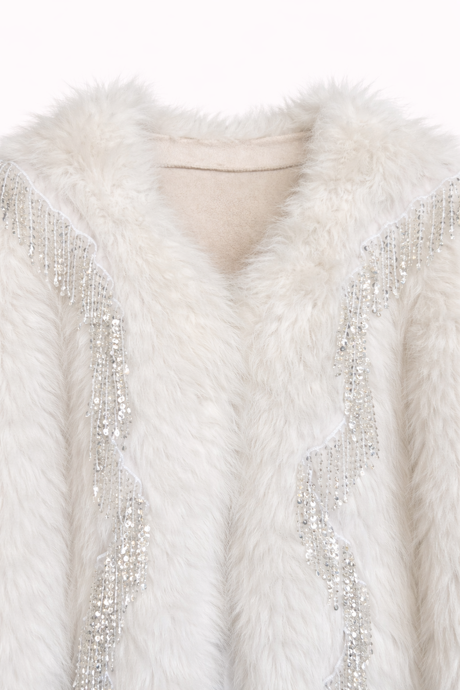 Püsküllü Kürk Ceket - Krem