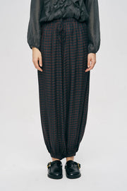 ORF-Beli ve Paçası Lastikli Ekose Desenli Şalvar Pantolon Bordo