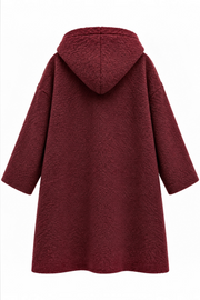 Önden Cepli Kapüşonlu Buklet Kaban | RS0095 Bordo