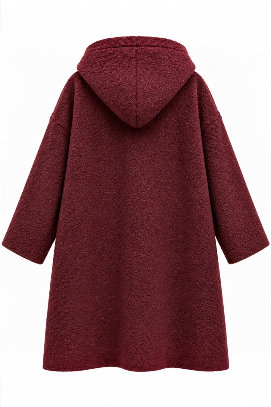 Önden Cepli Kapüşonlu Buklet Kaban | RS0095 Bordo